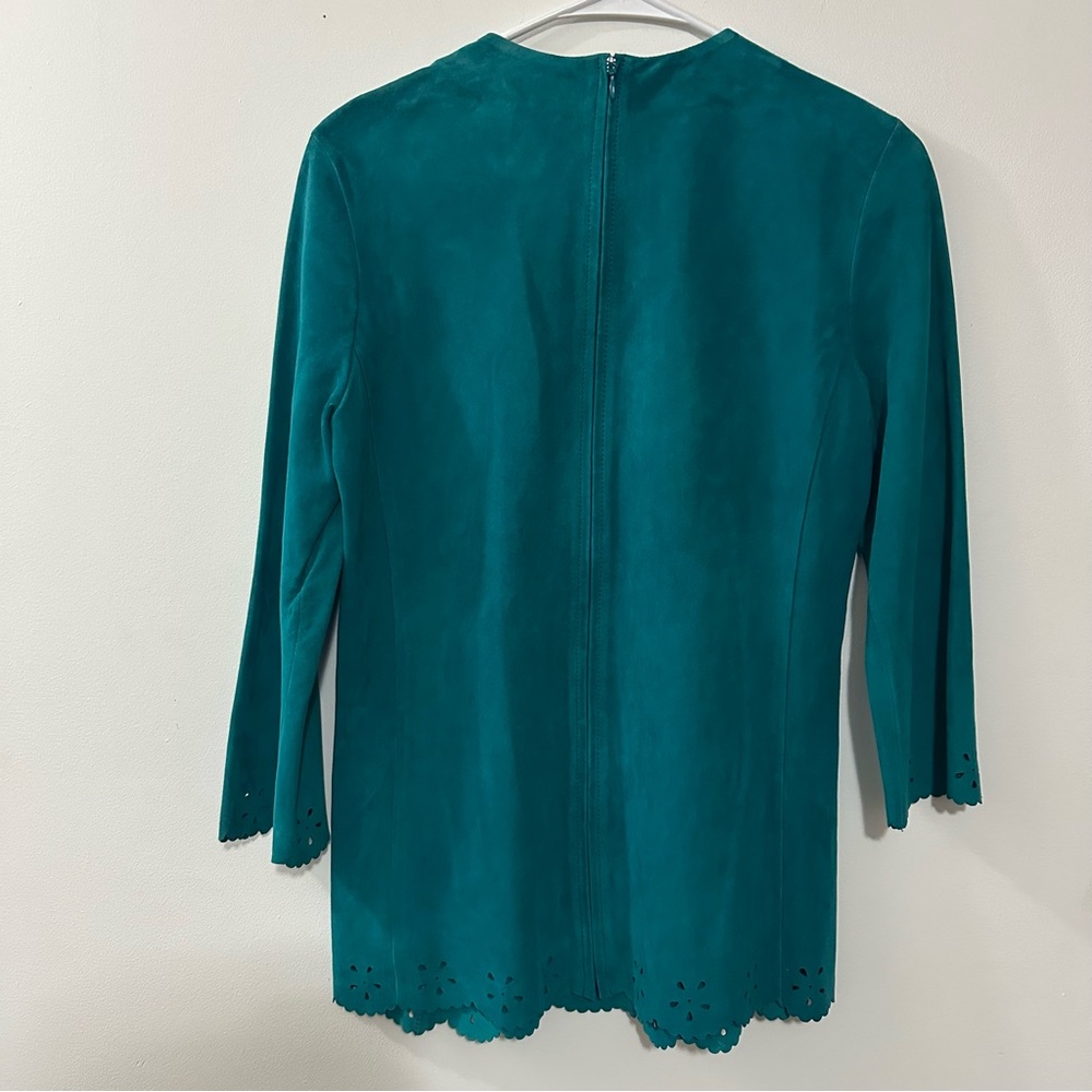 In Transit 2 Womens 100% Leather Crew Neck Quarter Sleeve Blouse Top Teal Size M - Picture 6 of 8
